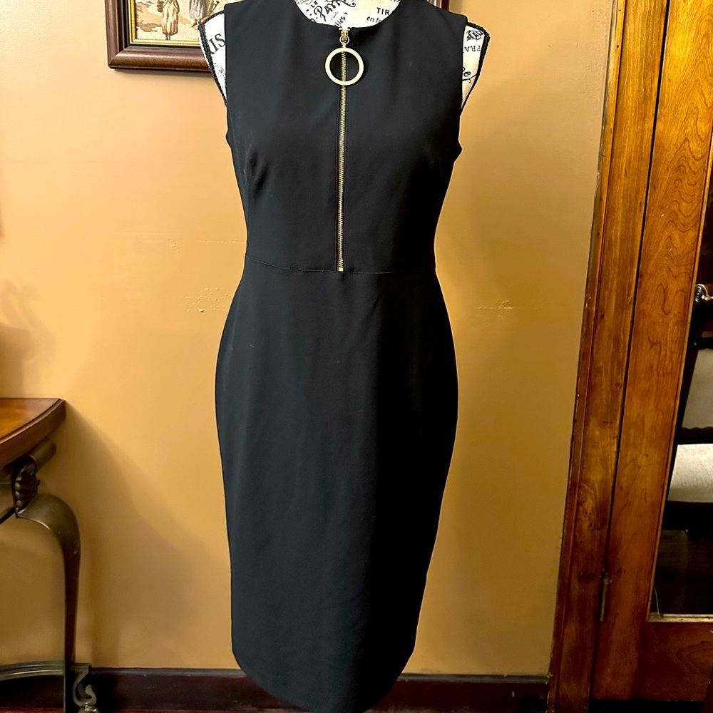 CALVIN KLEIN Black Dress with Front & Back Zipper Size 4 Midi worn once
